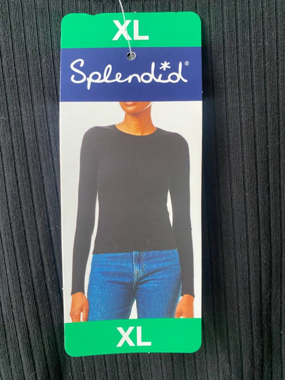 Splendid Women's Ribbed Crew Neck Long Sleeve Tee, Black, Size XL